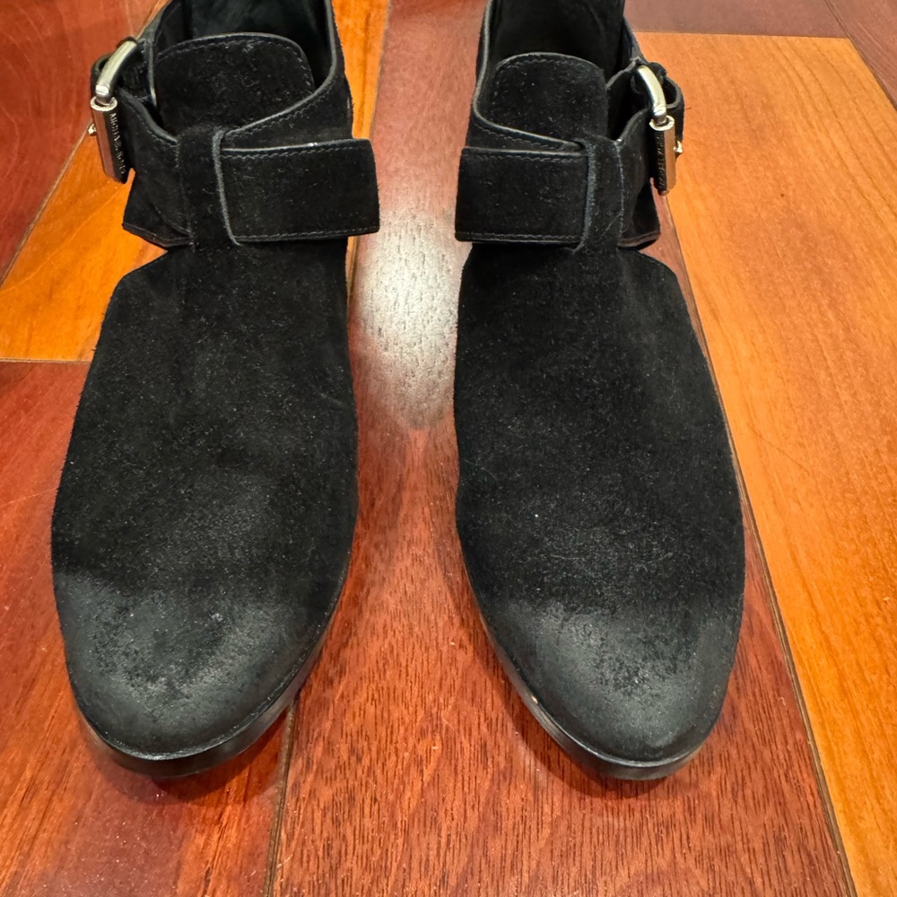 Black Suede Ankle Boots with Buckle